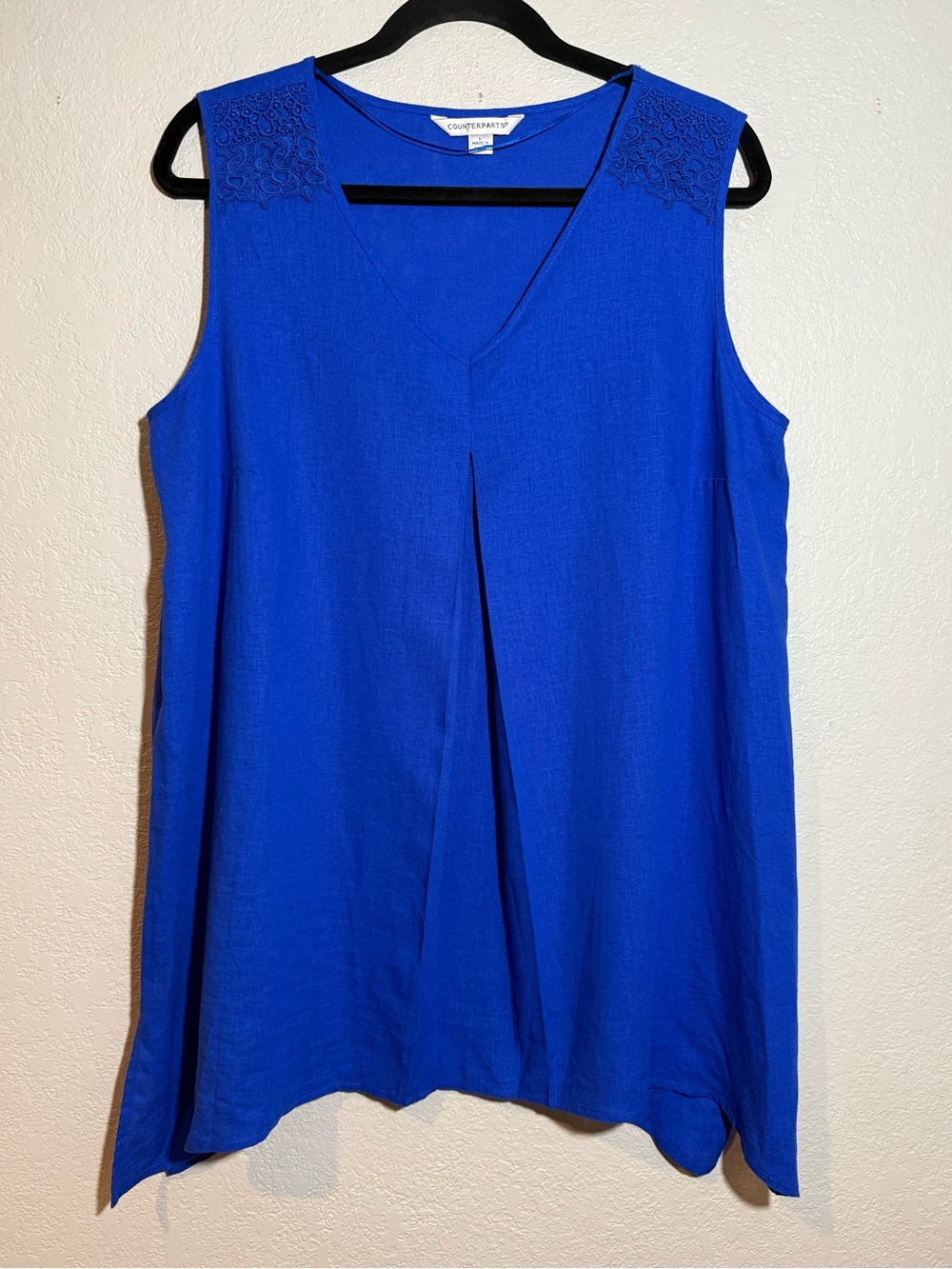 Counterparts- Linen Blend W/Lace Detail Sleeveless Blouse/Tank Top Size Large
